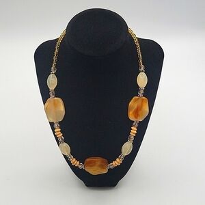 Vintage Carnelian Stone Necklace Adjustable Yellow Tan Amber Colors